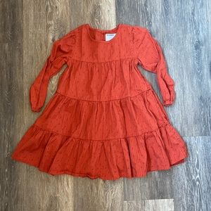 Kids Old Navy Burnt Orange Long Sleeve Tiered Dress Size 5T Boho Cottagecore